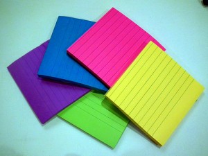 Novel planning - using lined coloured post-it notes.